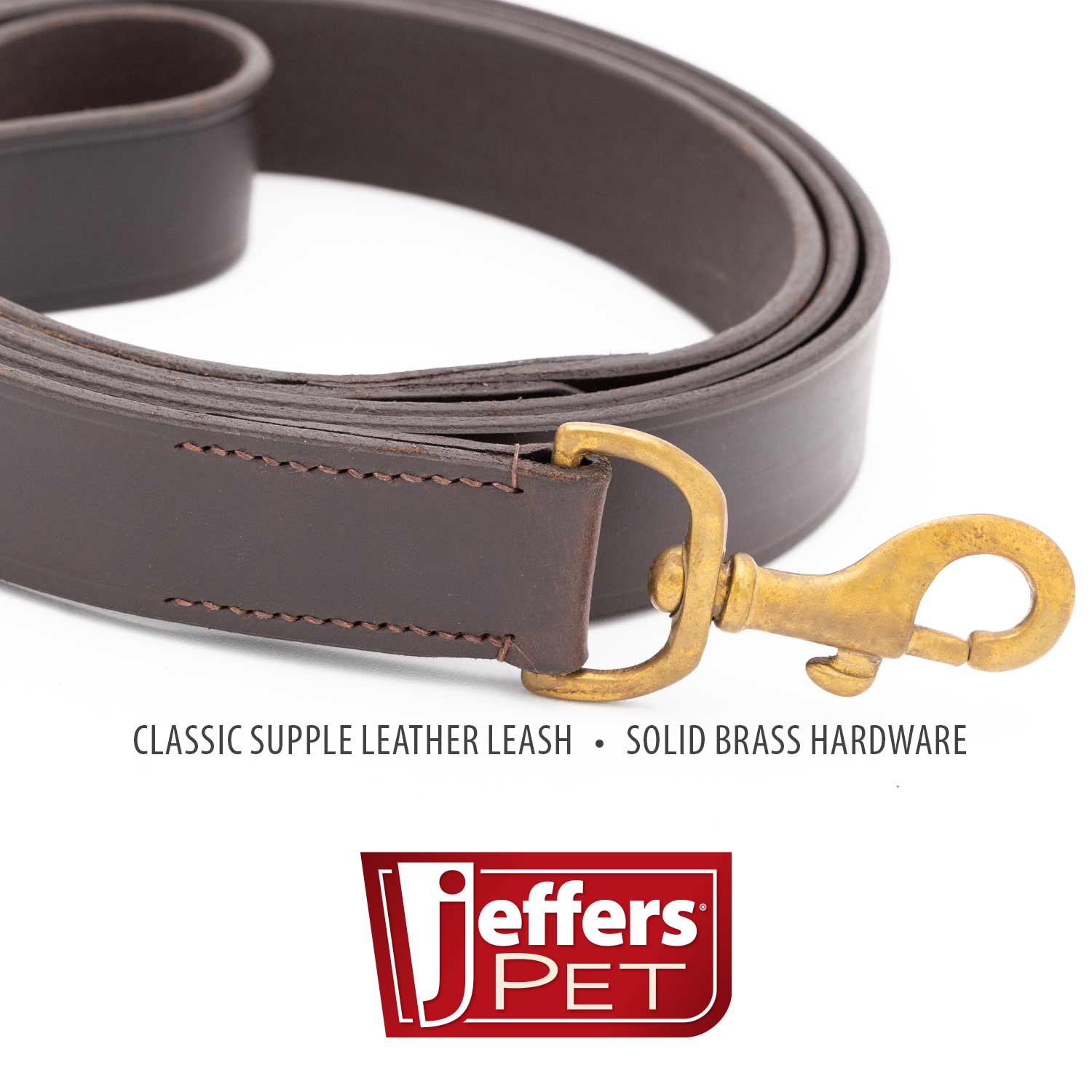 Jeffers Flat Leather Dog Leash with Hand Strap